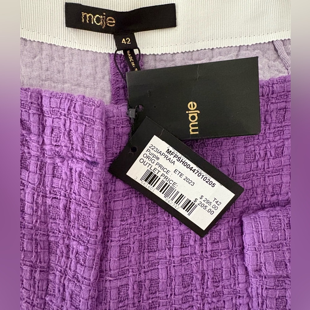 Maje Button Embellished Cotton Tweed Purple Women's Shorts - Picture 7 of 7